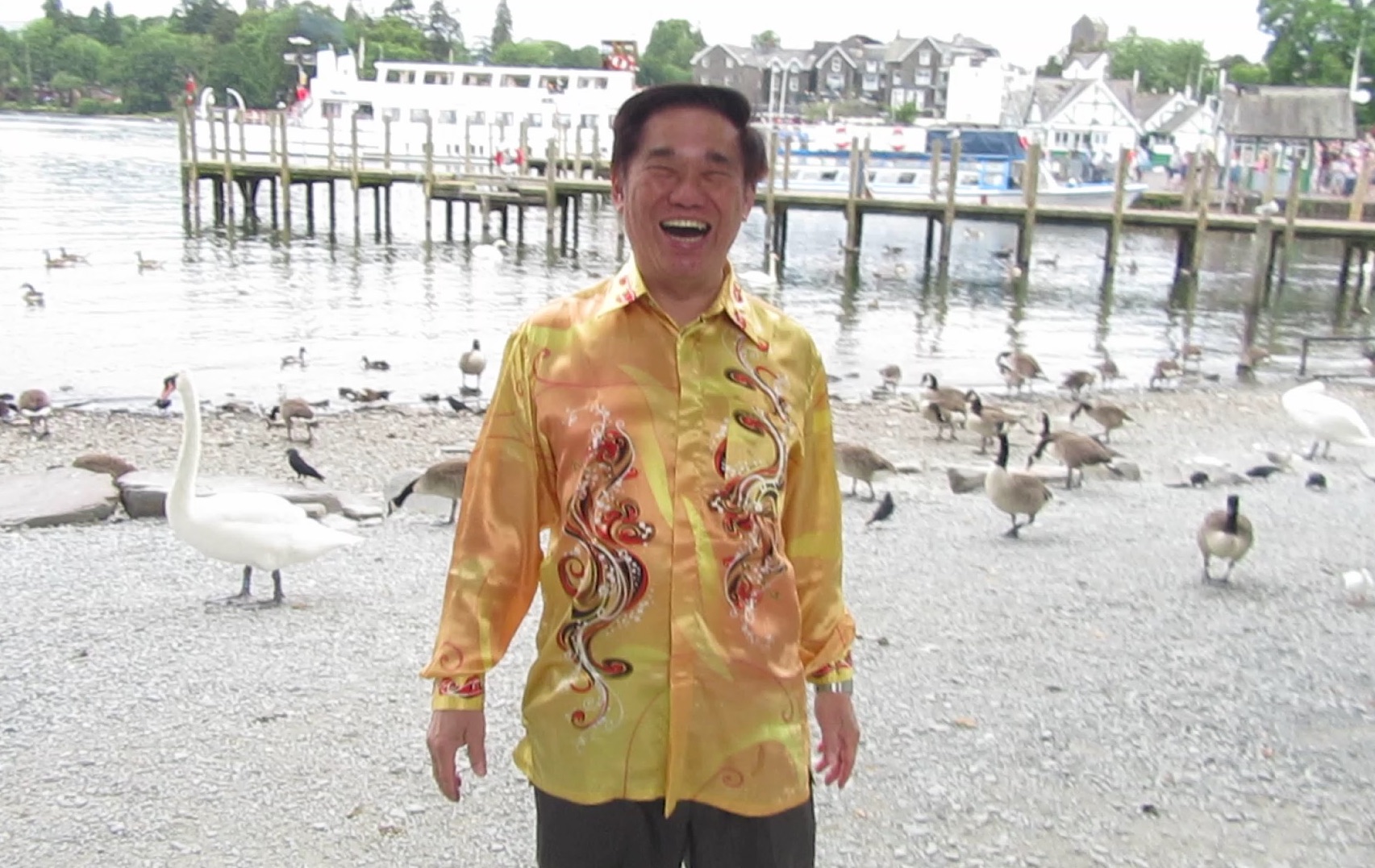 Grandmaster Wong in front of the Windermere Lake