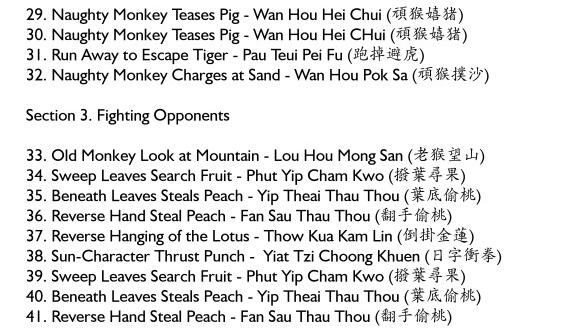 Shaolin Monkey Set Chinese Names